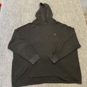 Polo Ralph Lauren Hoodie Mens 4XB/TG Waffle Knit Pullover Red Pony Black Sweater